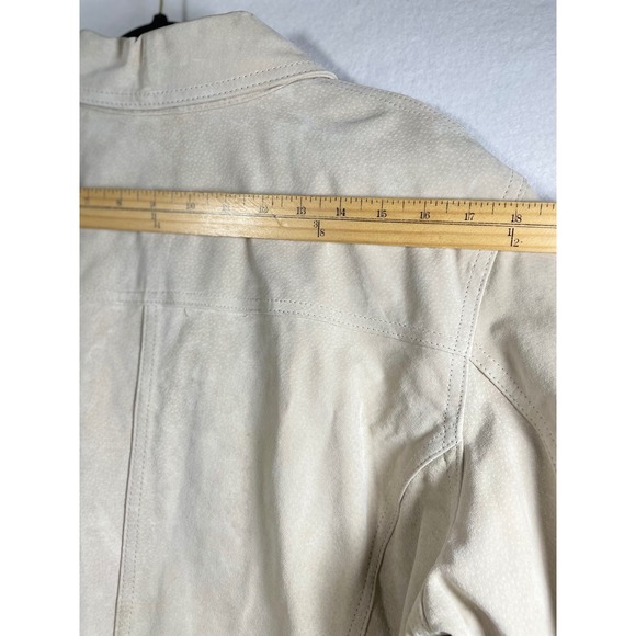 Chicos Size 3 - XL Beige Leather Jacket Collared Full Zip Pocket Front Women - Picture 6 of 14